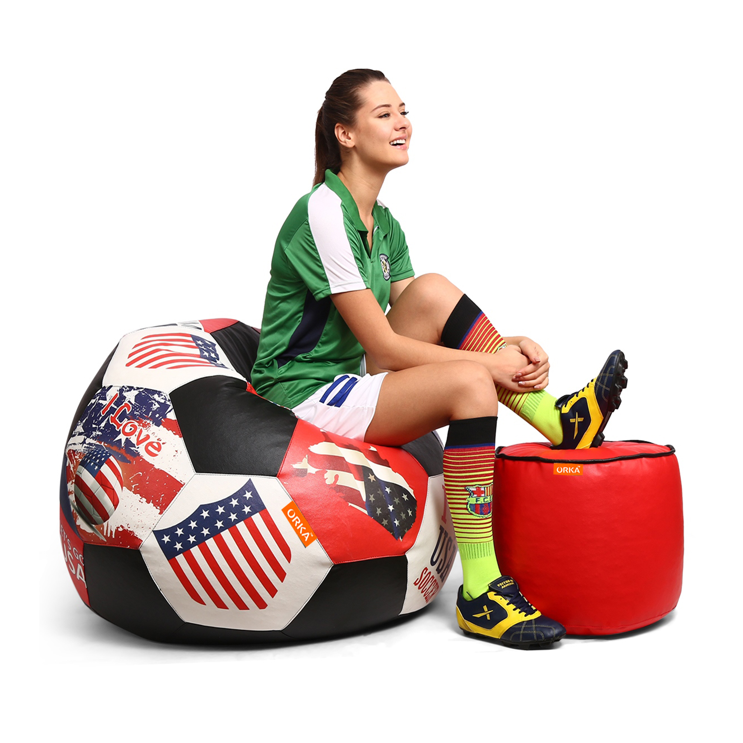 Orka Digital Printed XXL Foorball With Mathching Footstool Filled Bean Bag With Beans (FB33 Multicolor)